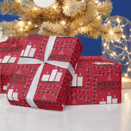 Papel De Regalo Feliz Navidad Patrón rojo Vela blanca
