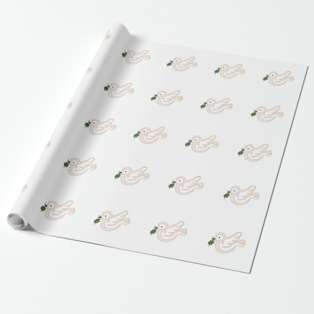 Papel De Regalo Feliz Navidad Peace Dove con holly (Desenrollado)