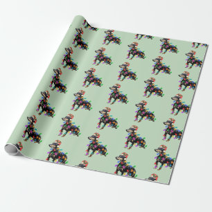 Papel De Regalo Feliz Navidad Perro Doberman en el Gorra de Santa