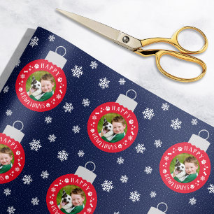 Papel De Regalo Feliz Navidad Perro Foto Personalizada de Navy y R