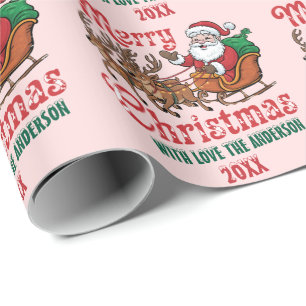 Papel De Regalo Feliz Navidad personalizada Santa Sleigh Reindeer