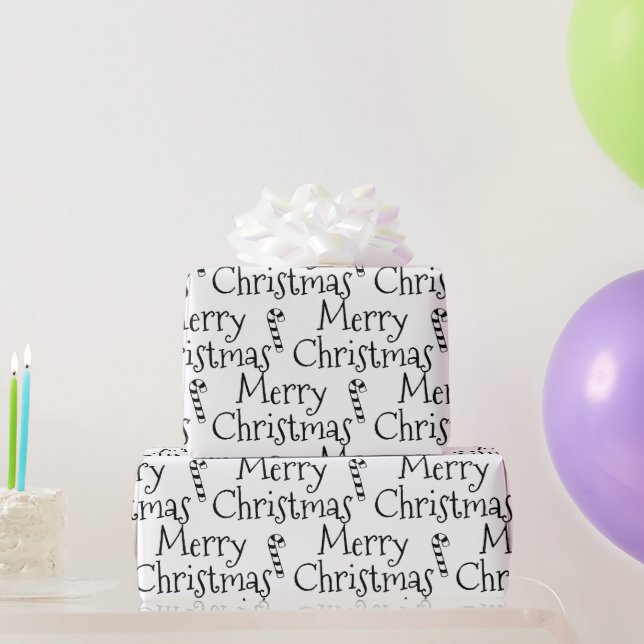 Papel De Regalo Feliz Navidad personalizado de caramelo blanco neg (Regalos de fiesta)