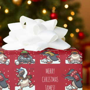 Papel De Regalo Feliz Navidad Personalizado Pingüino de Navidad pe