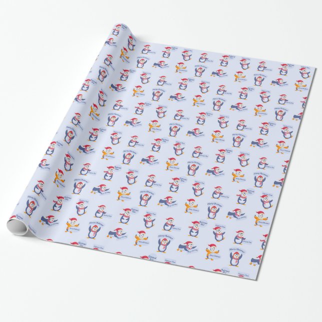 Papel De Regalo Feliz Navidad Pingüinos (Desenrollado)