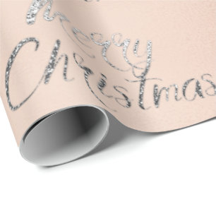 Papel De Regalo Feliz Navidad Plata Gris Purpurina Rosa RosaBlush