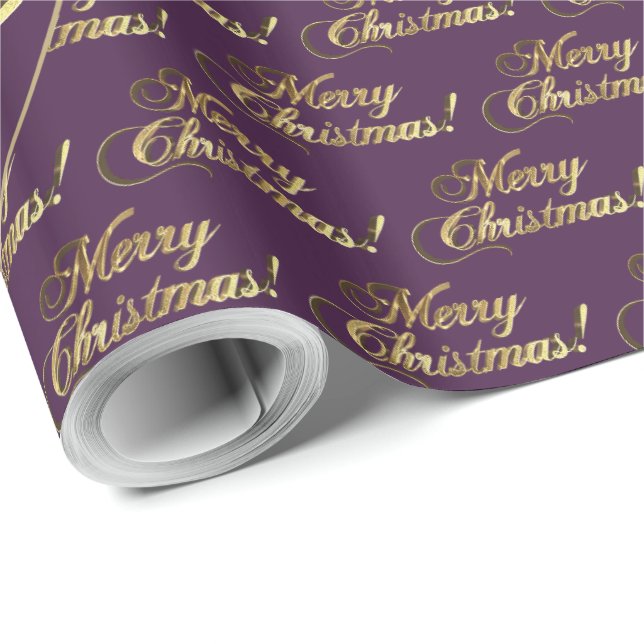 Papel De Regalo Feliz Navidad Purple Faux Relieve metalizado dorad (Esquina del rollo)