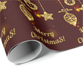 Papel De Regalo Feliz Navidad, Purpurina de vacaciones rojas respl