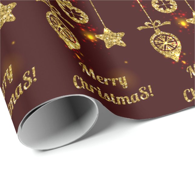 Papel De Regalo Feliz Navidad, Purpurina de vacaciones rojas respl (Esquina del rollo)