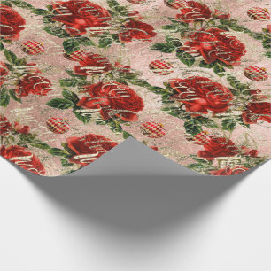 Papel De Regalo Feliz Navidad Purpurina Script Rosa Baubles