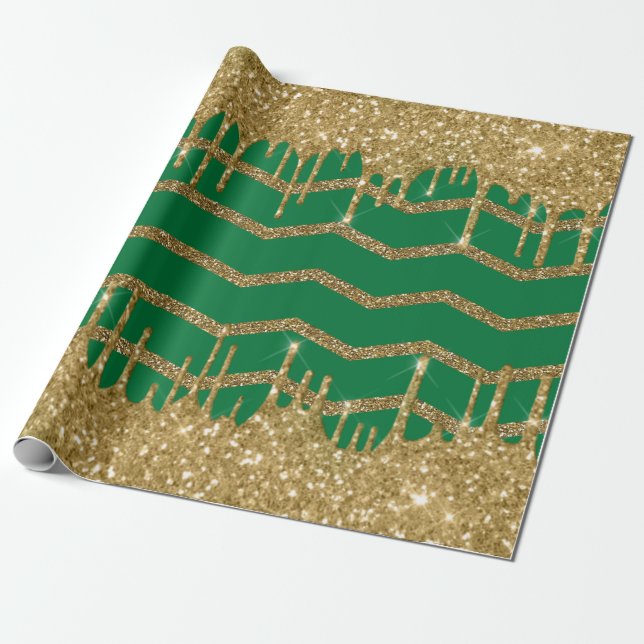 Papel De Regalo Feliz Navidad - purpurina verde (Desenrollado)