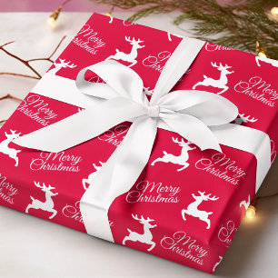 Papel De Regalo Feliz Navidad Reno Lindo Patrón Rojo