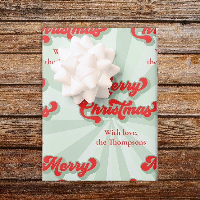 Papel De Regalo Feliz Navidad Retro Verde Rojo Personalizado (Merry Christmas Bold retro style typography )
