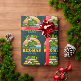 Papel De Regalo Feliz Navidad Rex mas Dinosaur Nombre Personalizad