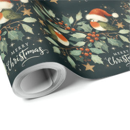 Papel De Regalo Feliz Navidad Robin Mistletoe Wreath