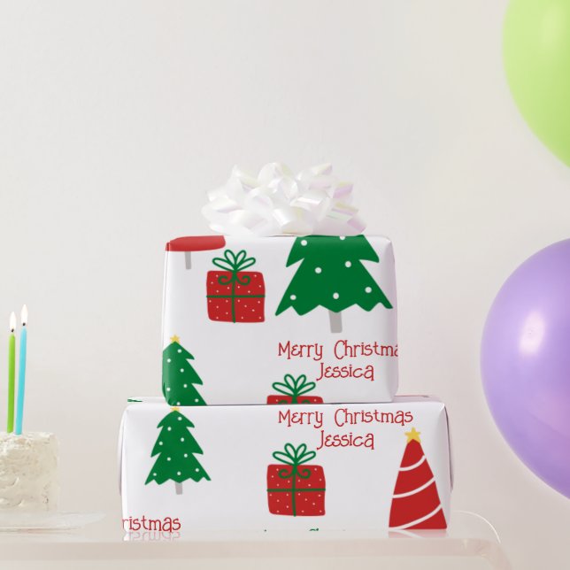 Papel De Regalo Feliz Navidad Roja y Verde (Regalos de fiesta)