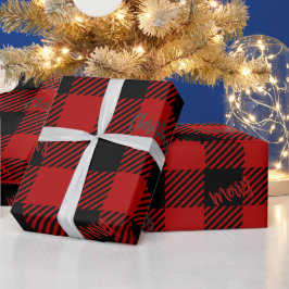 Papel De Regalo Feliz Navidad Rojo Negro Búfalo Jugado