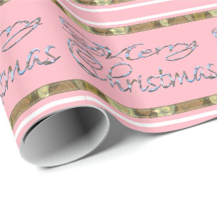 Papel De Regalo Feliz Navidad Rosa Striped Elegante Fiesta