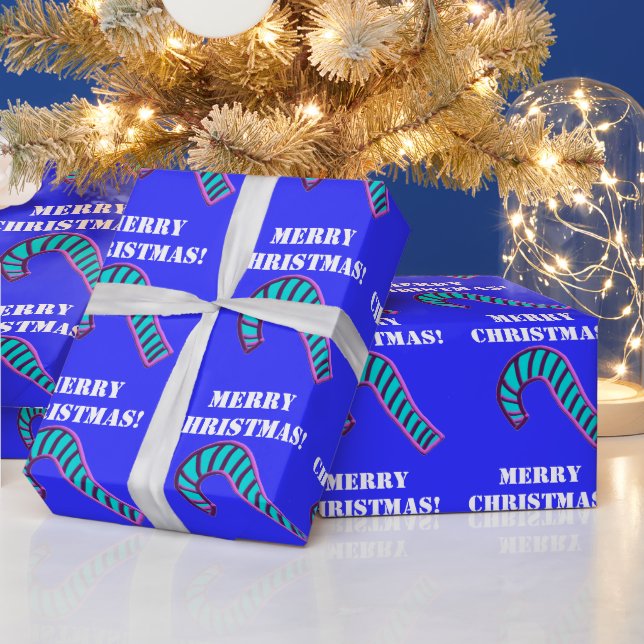 Papel De Regalo Feliz Navidad Rosa y Candy Azul (Vacaciones)