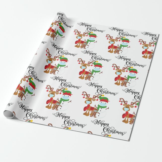 Papel De Regalo Feliz Navidad Rudolph 2020 Covid Snowman (Desenrollado)