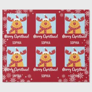 Papel De Regalo Feliz Navidad Rudolph Reindeer nombre personalizad