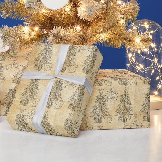 Papel De Regalo Feliz Navidad Rustic Paper Pine Trees (Vacaciones)