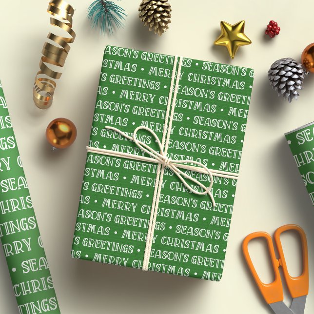 Papel De Regalo Feliz Navidad Saludos Patrón Blanco y Verde (Subido por el creador)