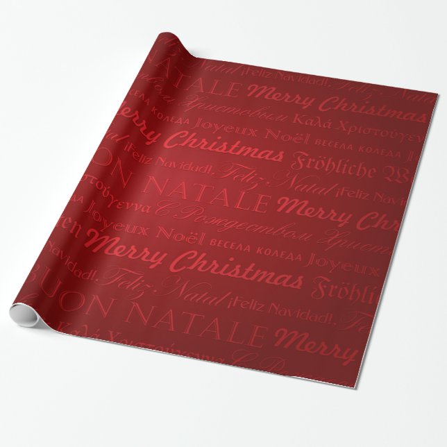 Papel De Regalo Feliz navidad saludos varios idiomas rojo (Desenrollado)