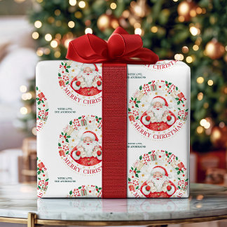 Papel De Regalo Feliz Navidad Santa Acuarela Lindo Personalizado