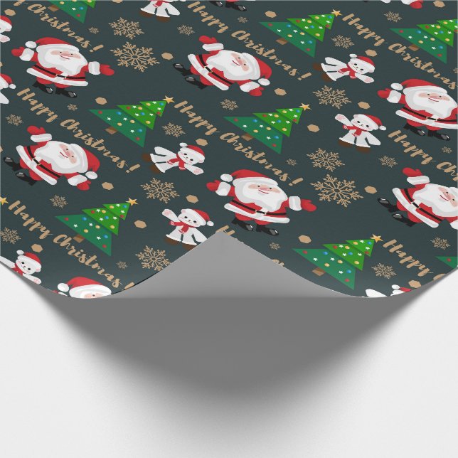 Papel De Regalo Feliz Navidad, Santa, árbol de Navidad, oso (Esquina)