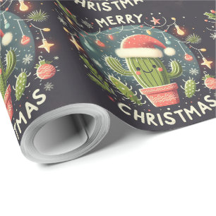 Papel De Regalo Feliz Navidad Santa Cactus planta amigos