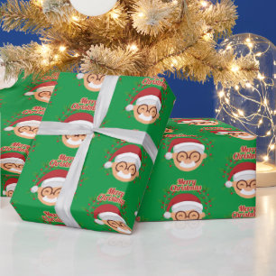 Papel De Regalo Feliz Navidad Santa Claus Bigote Y Gafas