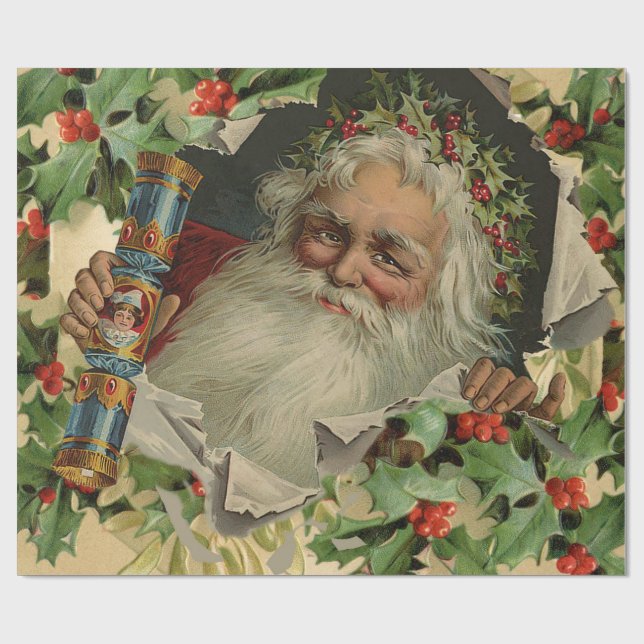 Papel De Regalo Feliz Navidad Santa Claus Clásico antiguo (Superficie plana)