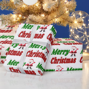 Papel De Regalo Feliz Navidad Santa Claus tipografía verde roja