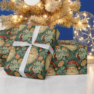 Papel De Regalo Feliz Navidad Santa Estilo William Morris