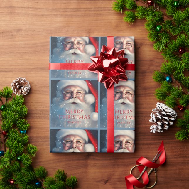 Papel De Regalo Feliz Navidad Santa Festividad Nombre personalizad (Regalo de vacaciones)