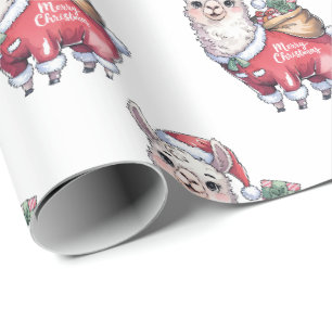 Papel De Regalo Feliz Navidad Santa Hat Llama Dirección de retorno