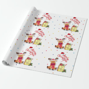 Papel De Regalo Feliz Navidad Santa Hat Reindeer Holiday