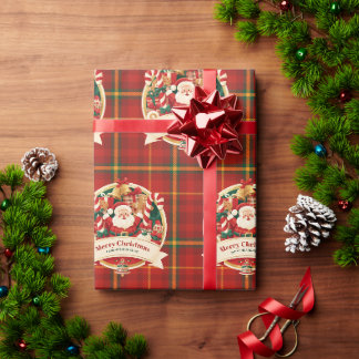 Papel De Regalo Feliz Navidad Santa Lindo Cuadrado Rojo Nombre Per
