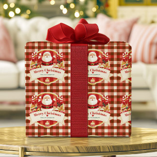 Papel De Regalo Feliz Navidad Santa Lindo Cuadro Rojo Personalizad