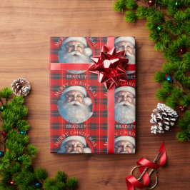 Papel De Regalo Feliz Navidad Santa Red Plaid Nombre Personalizado