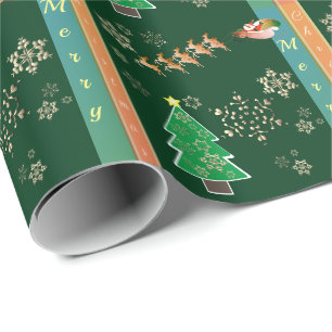 Papel De Regalo "Feliz Navidad" Santa, reno y copos de nieve