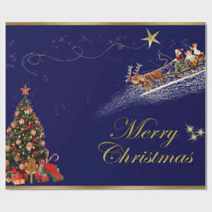 Papel De Regalo Feliz Navidad Santa Riding Sleigh Christmas Tree