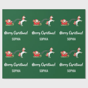 Papel De Regalo Feliz Navidad Santa Sleigh Unicorn Personalizado