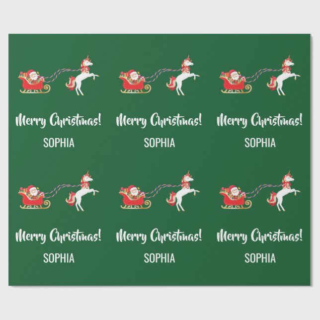 Papel De Regalo Feliz Navidad Santa Sleigh Unicorn Personalizado (Superficie plana)