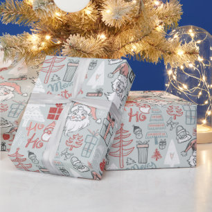 Papel De Regalo Feliz navidad Santa Tree patrón dibujado a mano