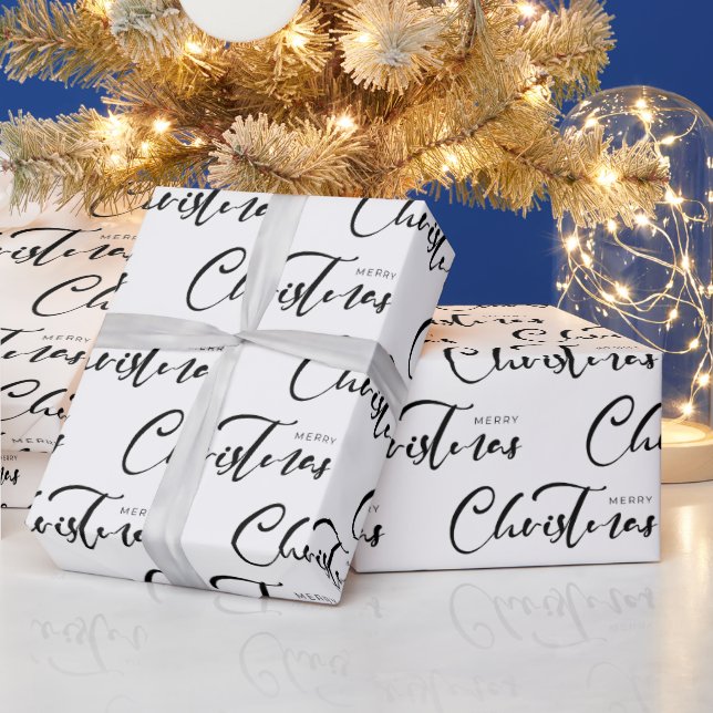 Papel De Regalo Feliz Navidad Script Black White Holiday (Vacaciones)