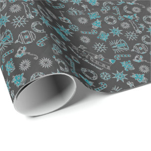 Papel De Regalo Feliz Navidad Símbolos de Santa Verde Océano Negro