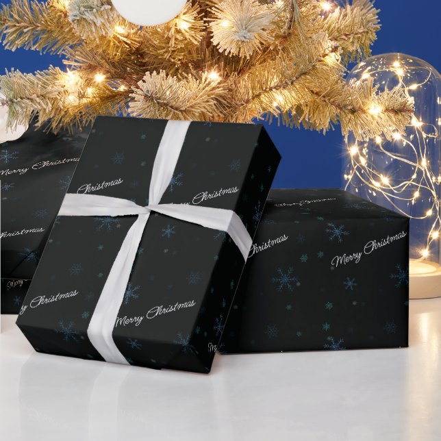 Papel De Regalo Feliz Navidad Snowflakes Black (Vacaciones)