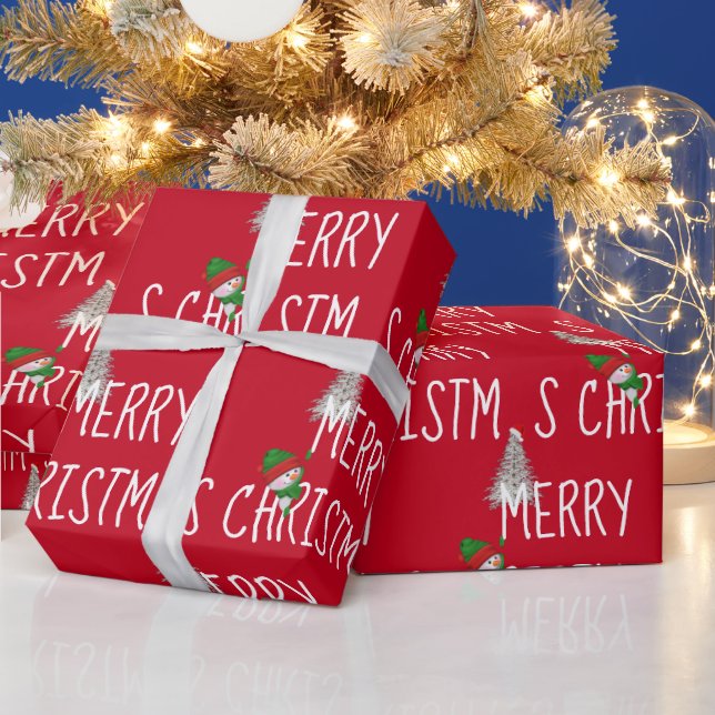 Papel De Regalo Feliz Navidad Snowman and Tree (Vacaciones)