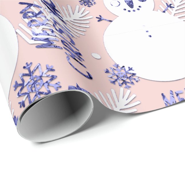 Papel De Regalo Feliz Navidad Snowman café Mug Navy blanco rosado (Esquina del rollo)